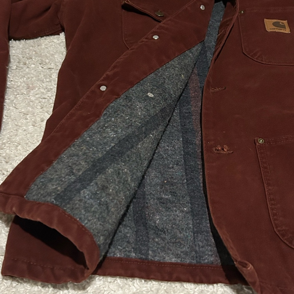 Carhartt chore coat blanket lined size medium CO2 CLY burgundy vintage - Picture 2 of 9